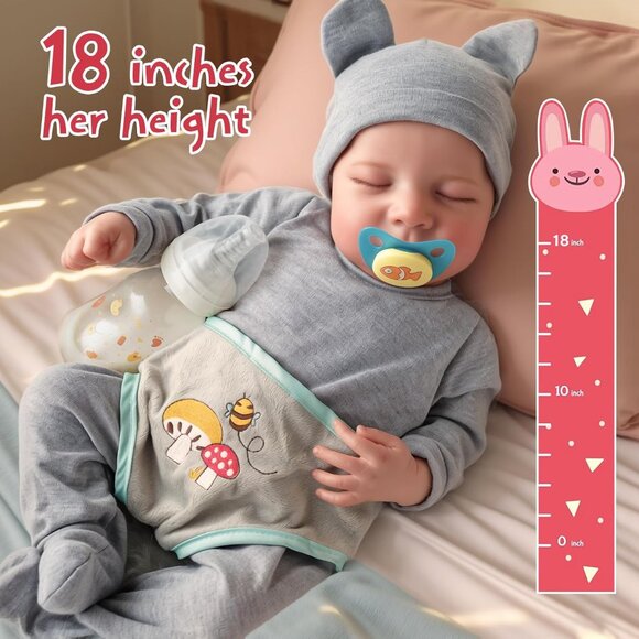 🆕17-Inch Full Body Vinyl Silicone Baby Doll Sleeping Boy with Feeding Toy - Picture 5 of 9